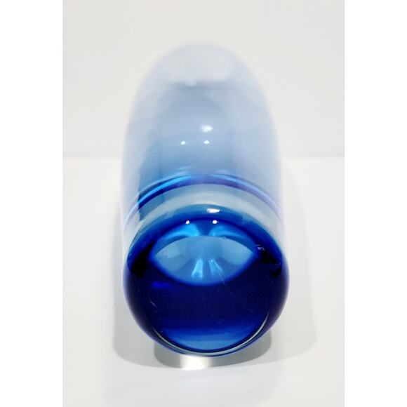 Blue Mouthblown 9.5" Heavy Art Glass Vase POLAND Barrel Oval - Picture 4 of 4